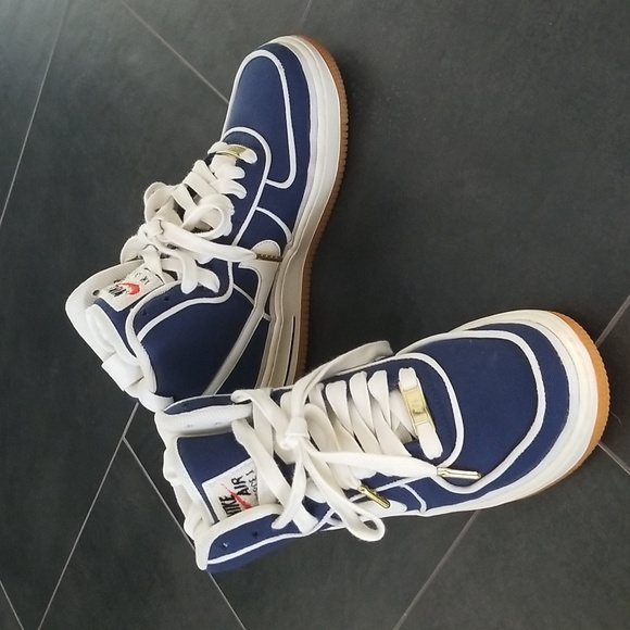 Nike Air Air Force 1 Blue and White Canvas Sneakers - Picture 1 of 10